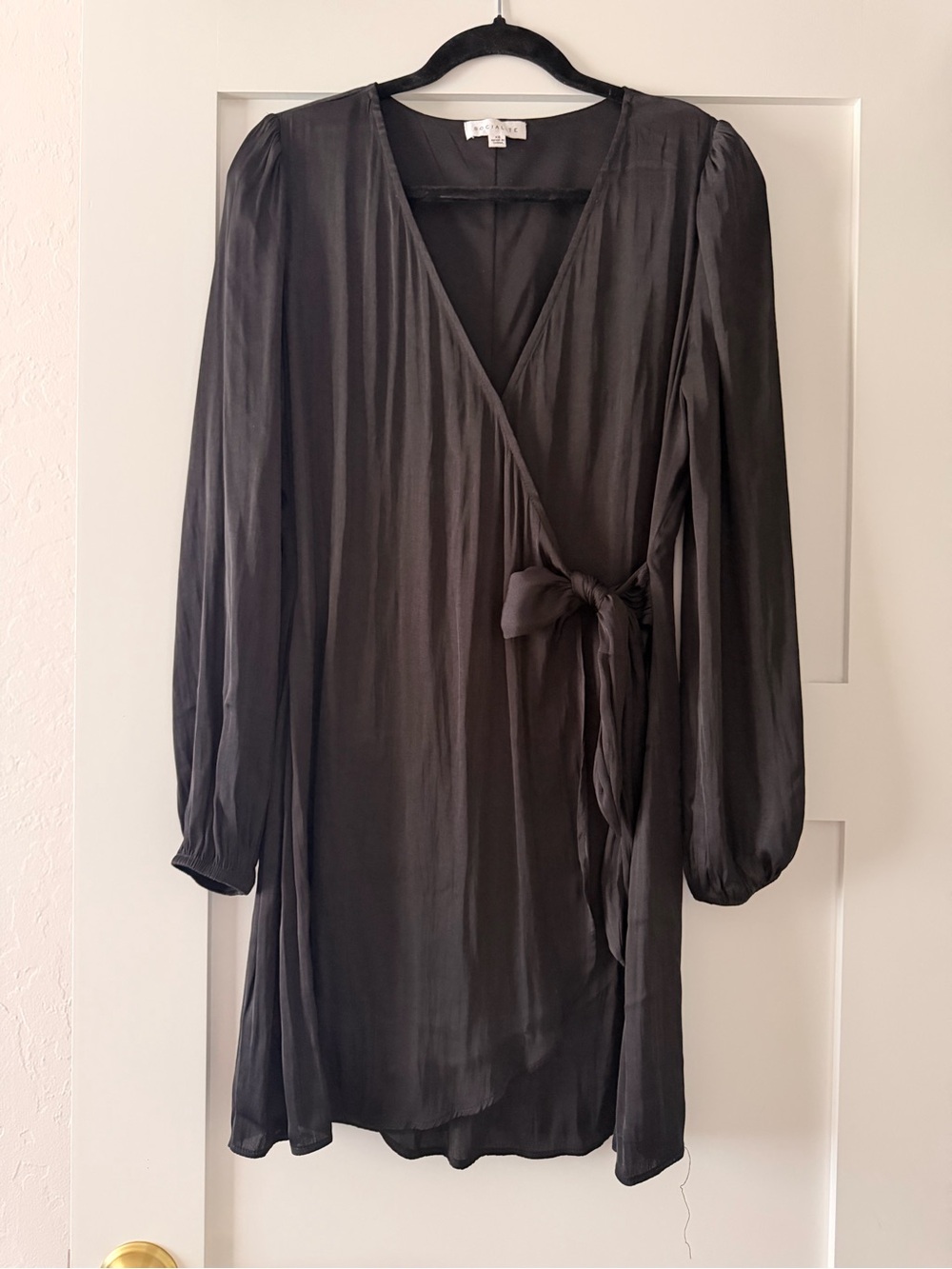 Socialite Black Long Sleeve Wrap Dress with Tie